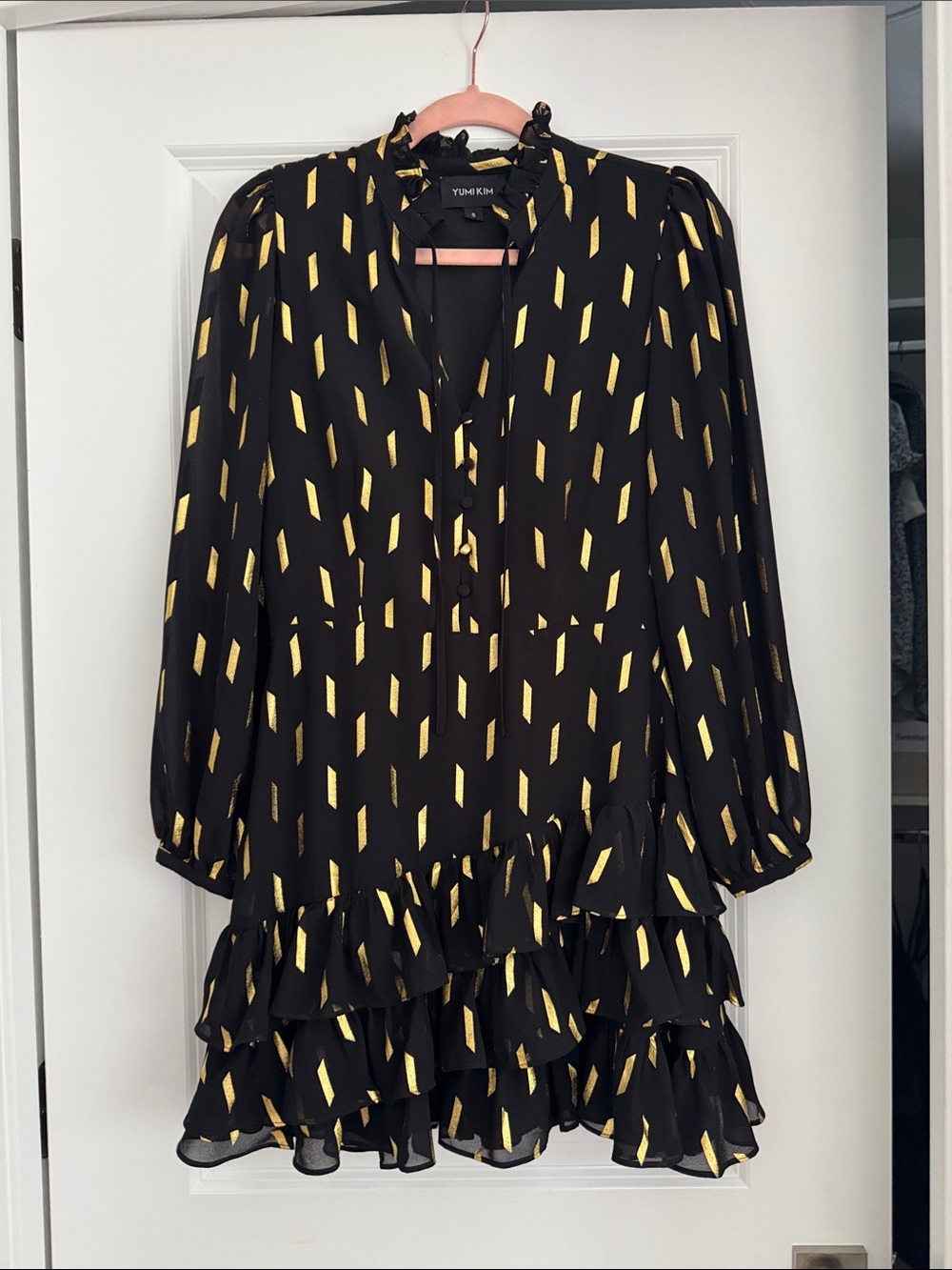 Yumi Kim Black Dress with Gold Metallic Pattern